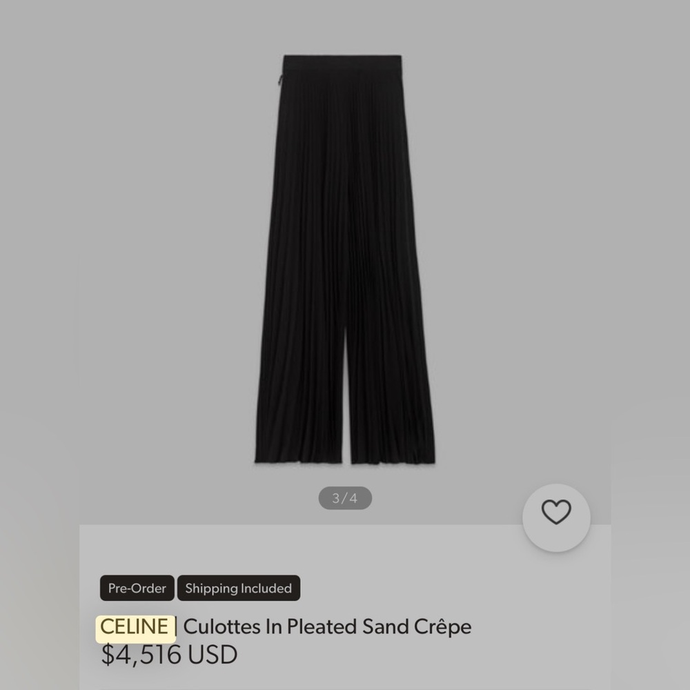 CELINE | Culottes In Pleated Sand Crêpe pants black brand new with tags size 36